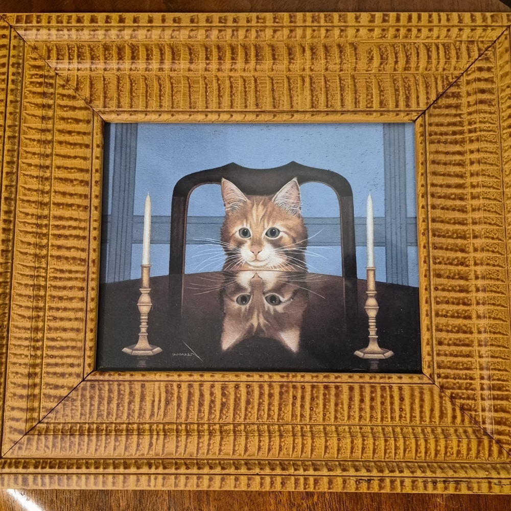 Collectors Charming  Framed Cat Print in Brown and Cream By Lowell Herrero